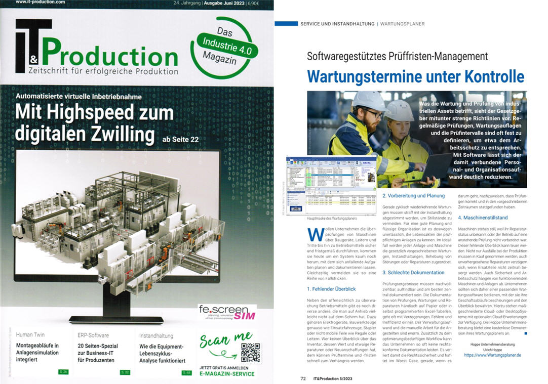IT & Production, Zeitschrift fr erfolgreiche Produktion - TeDo Verlag GmbH Wartungstermine unter Kontrolle