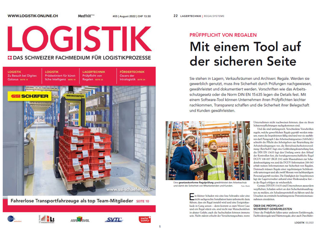 Logistik Schweiz- Das Schweizer Fachmedium fr Logistikprozesse / 08-22 Prfpflicht von Regalen Mit einem Tool auf der sicheren Seite