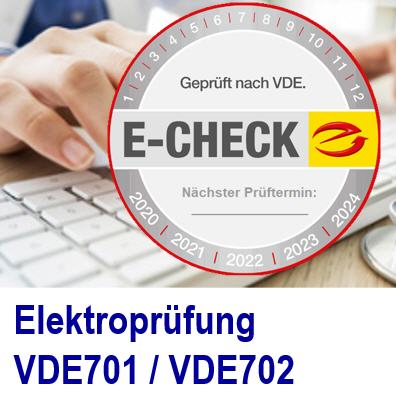   Die Prüfung elektrischer Betriebsmittel erfolgt gemäß der DGUV Vorschrift 3..;
Elektroprüfung VDE701 VDE702 - Kostenlose Software anfordern.;