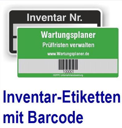 Etiketten zur Inventur im Etikettenportal. mit Firmenname,  Barcode un