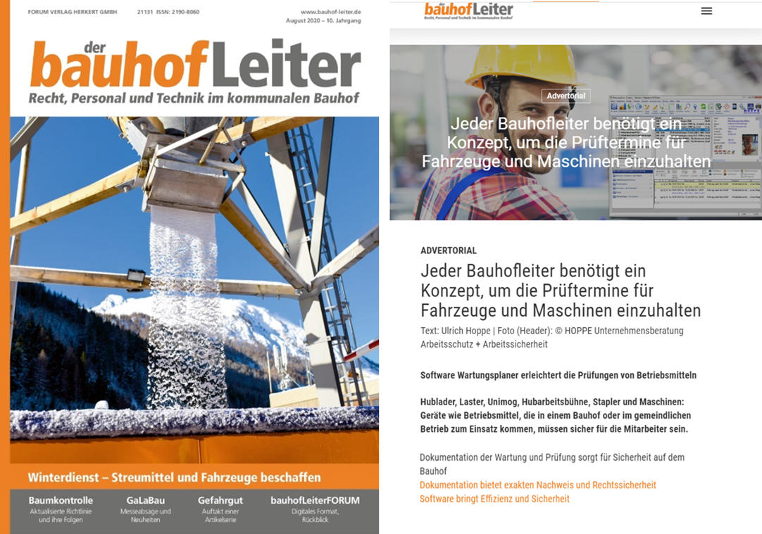 Bauhofleiter November/20 Forum Verlag Herkert - Jeder Bauhofleiter bentigt ein Konzept, um die Prftermine fr Fahrzeuge und Maschinen einzuhalten