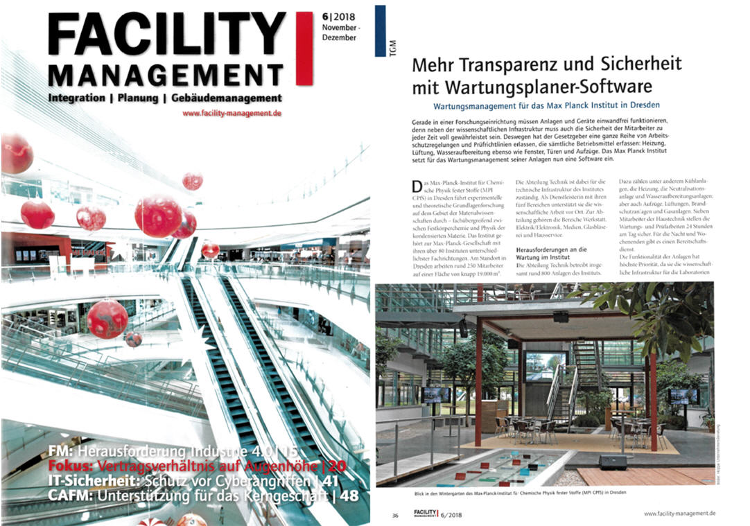 Facility Management Dez./18 Mehr Transparenz und Sicherheit mit Wartungsplaner-Software