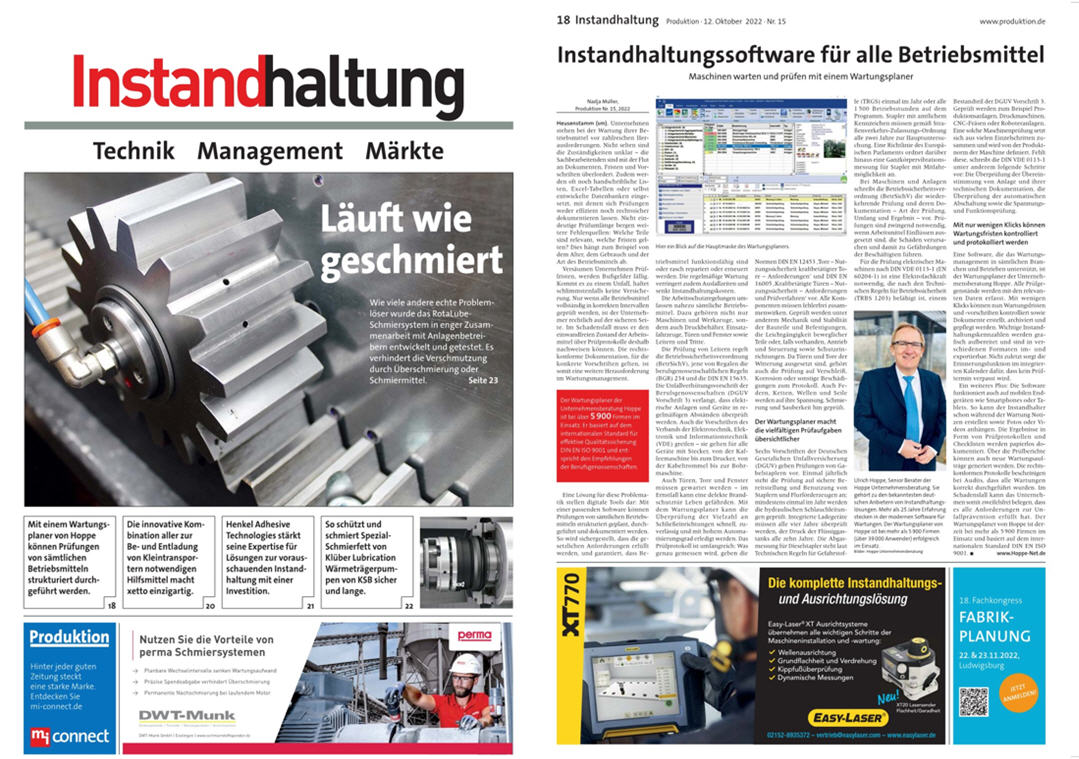 Instandhaltung Produktion - verlag moderne industrie GmbH Okt/22. Instandhaltungssoftware fr alle Betriebsmitte