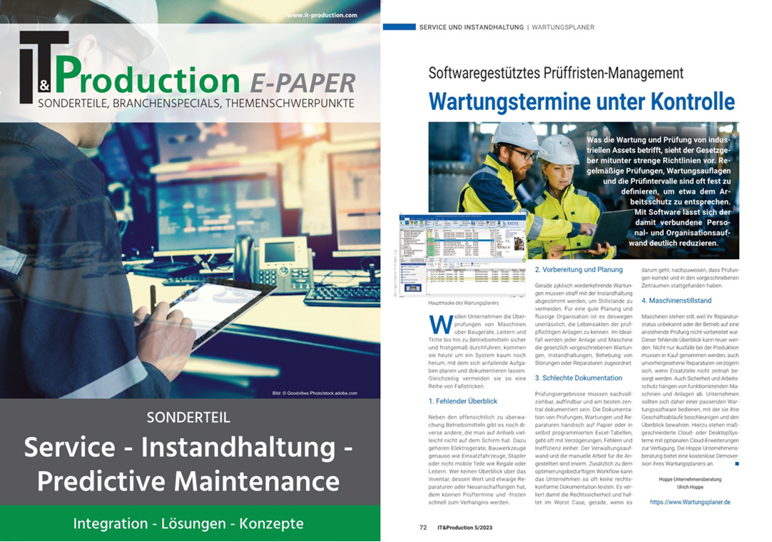 IT & Production, Zeitschrift fr erfolgreiche Produktion - TeDo Verlag GmbH Wartungstermine unter Kontrolle