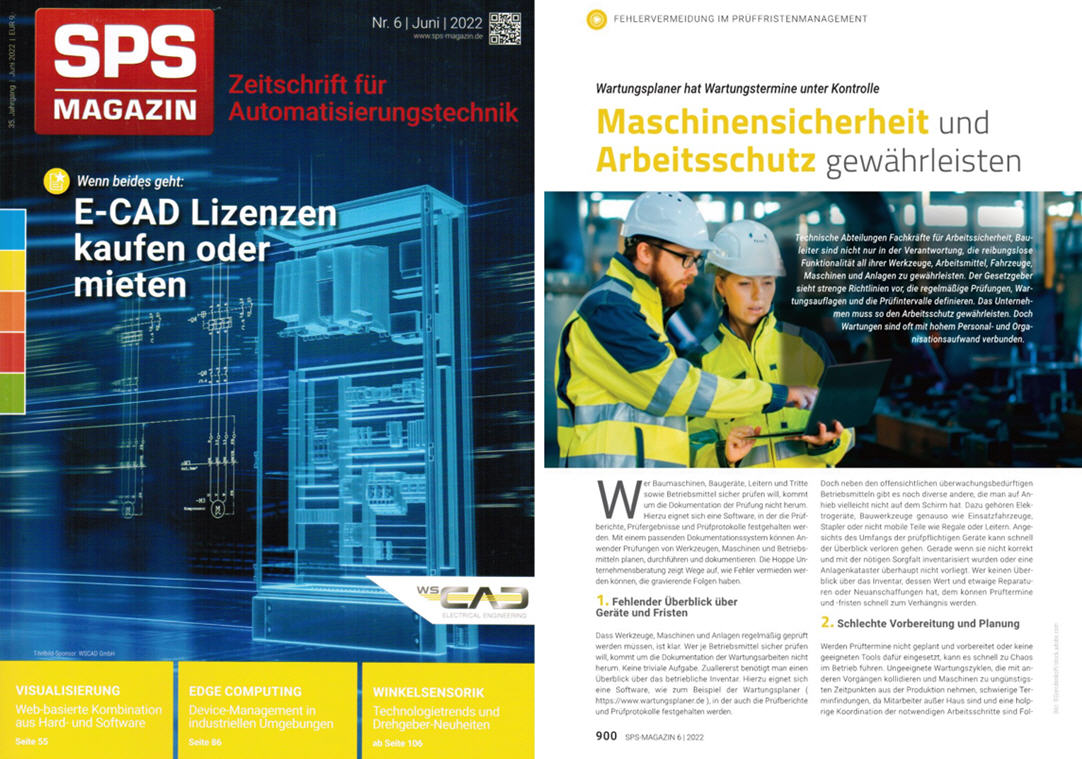 SPS Magazin 06-22, Technik Dokumentations Verlag. Wartungsplaner hat die Wartungstermine unter Kontrolle